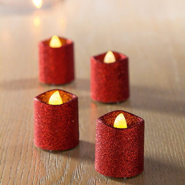 Premier Flickering Tea Lights Set Of 4 Glitter Asstd
