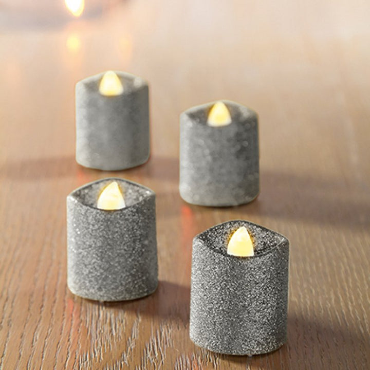 Premier Flickering Tea Lights Set Of 4 Glitter Asstd