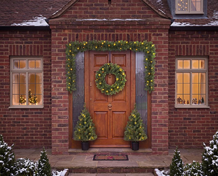 Premier Pre-Lit Christmas Door Set 2 x 90cm Trees, 60cm Wreath &amp; 2.7m Garland Warm White