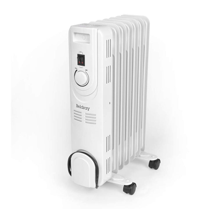 Beldray 7 Fin Oil-Filled Electric Heater with Wheels and Adjustable Thermostat 600/900/1200W