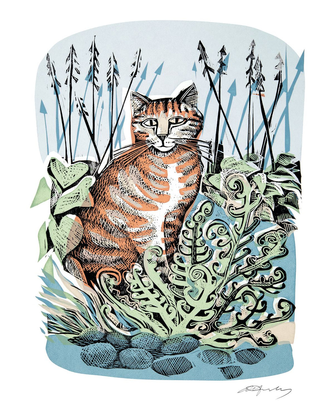 Angela Harding Cards - Ginger Cat and Fern