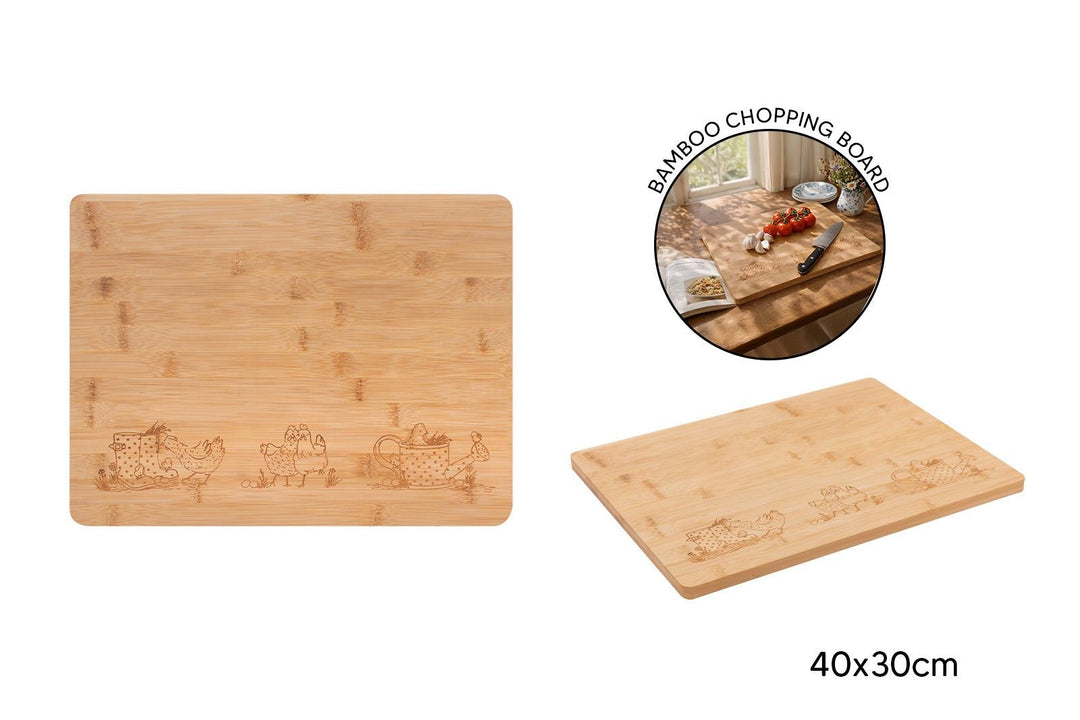 Dotty Hen Bamboo Chopping Board 40x30cm