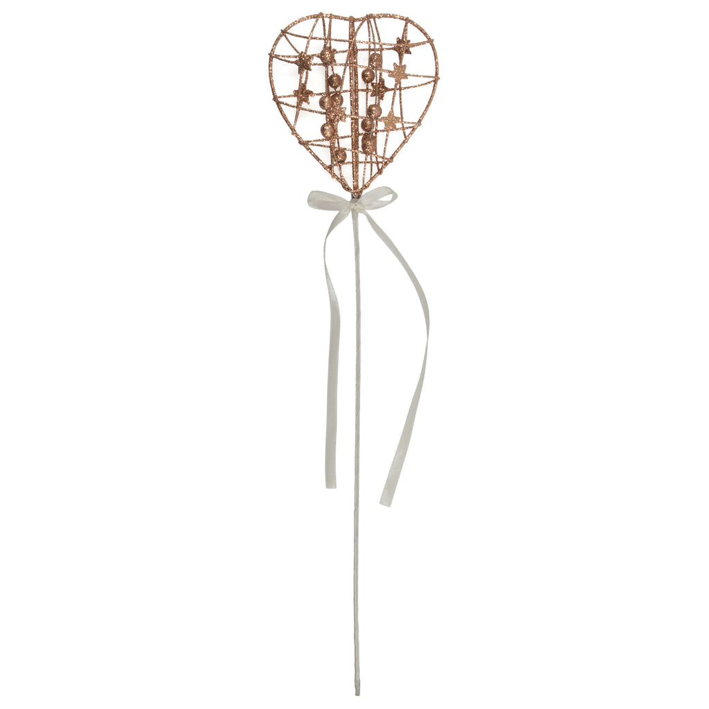 Wand: Heart with Ribbon: Rose Gold 12cm Head