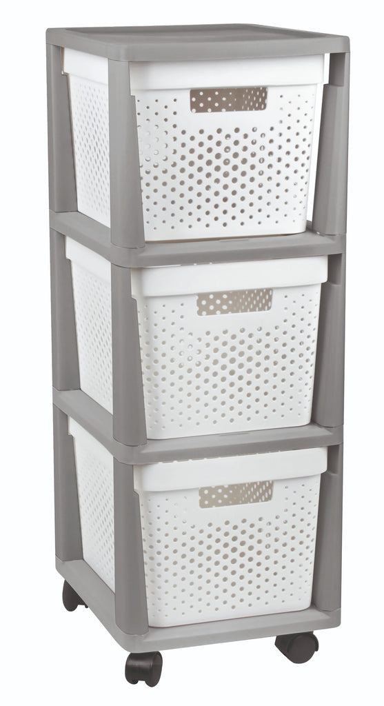 3 Drawer Storage Unit - Grey with White Baskets