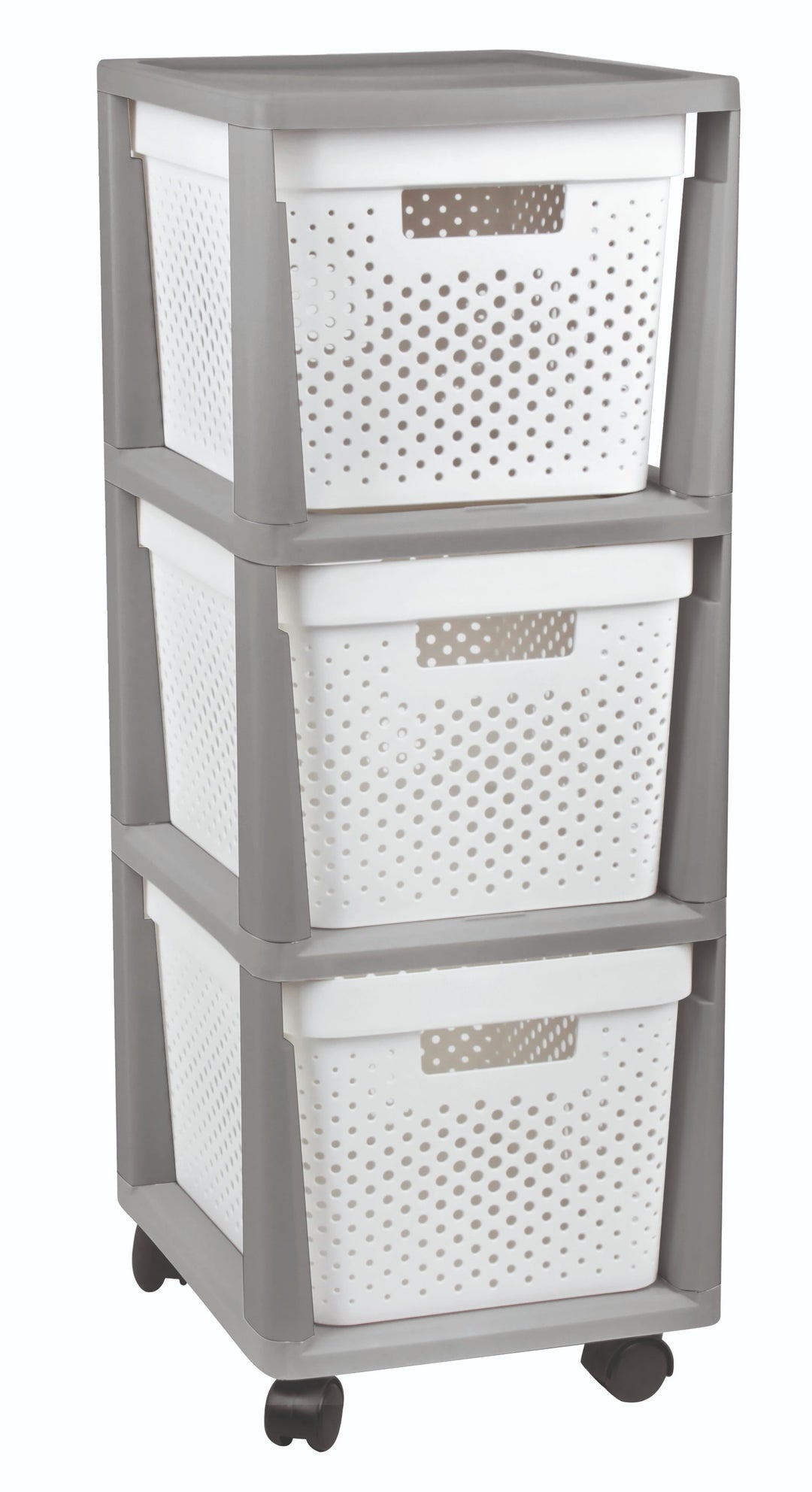 3 Drawer Storage Unit - Grey with White Baskets