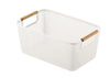 Plastic Storage Basket Wooden Handle  White Small