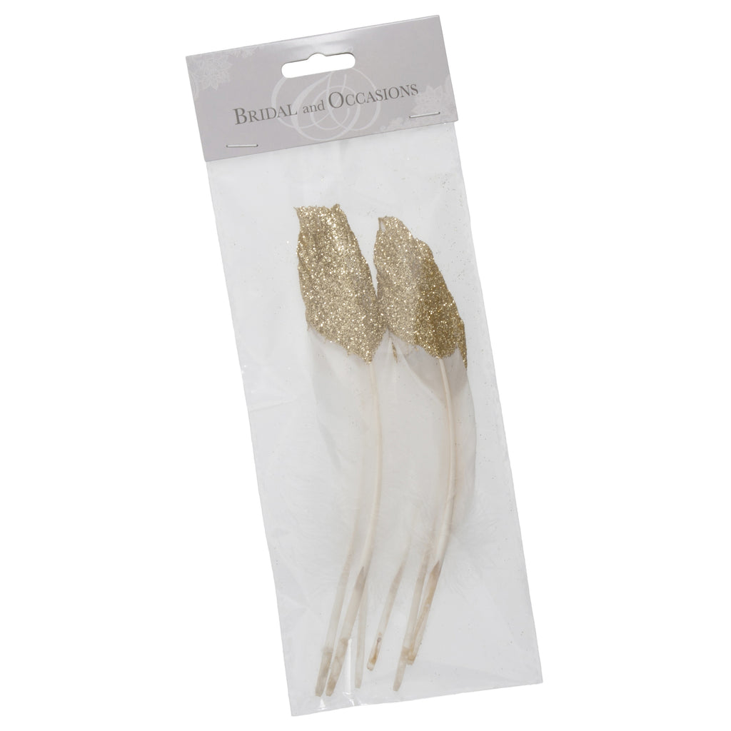 Feathers: Half Glitter-Dipped: 6 Pieces: 20cm: Gold