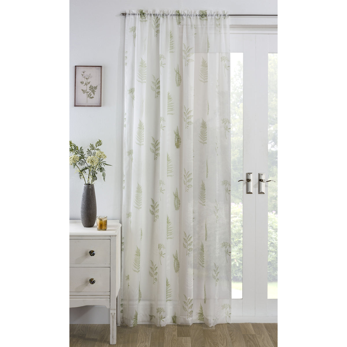 Bracken green leaf print voile panel