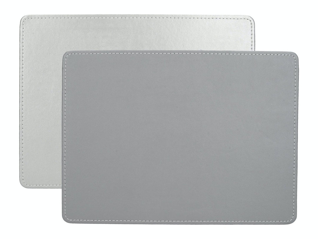 Creative Tops Naturals Premium Pack Of 4 Stitched Edge Faux Leather Placemats Metalic Silver