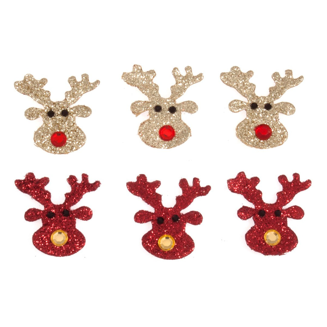 Craft Embellishment: Glitter Reindeer: Red &amp; Gold Mix: 6 Pieces