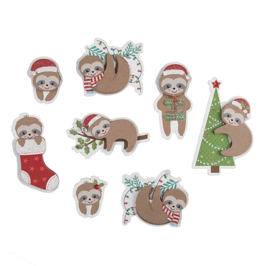 Craft Embellishment: Festive Sloths: 8 Pieces