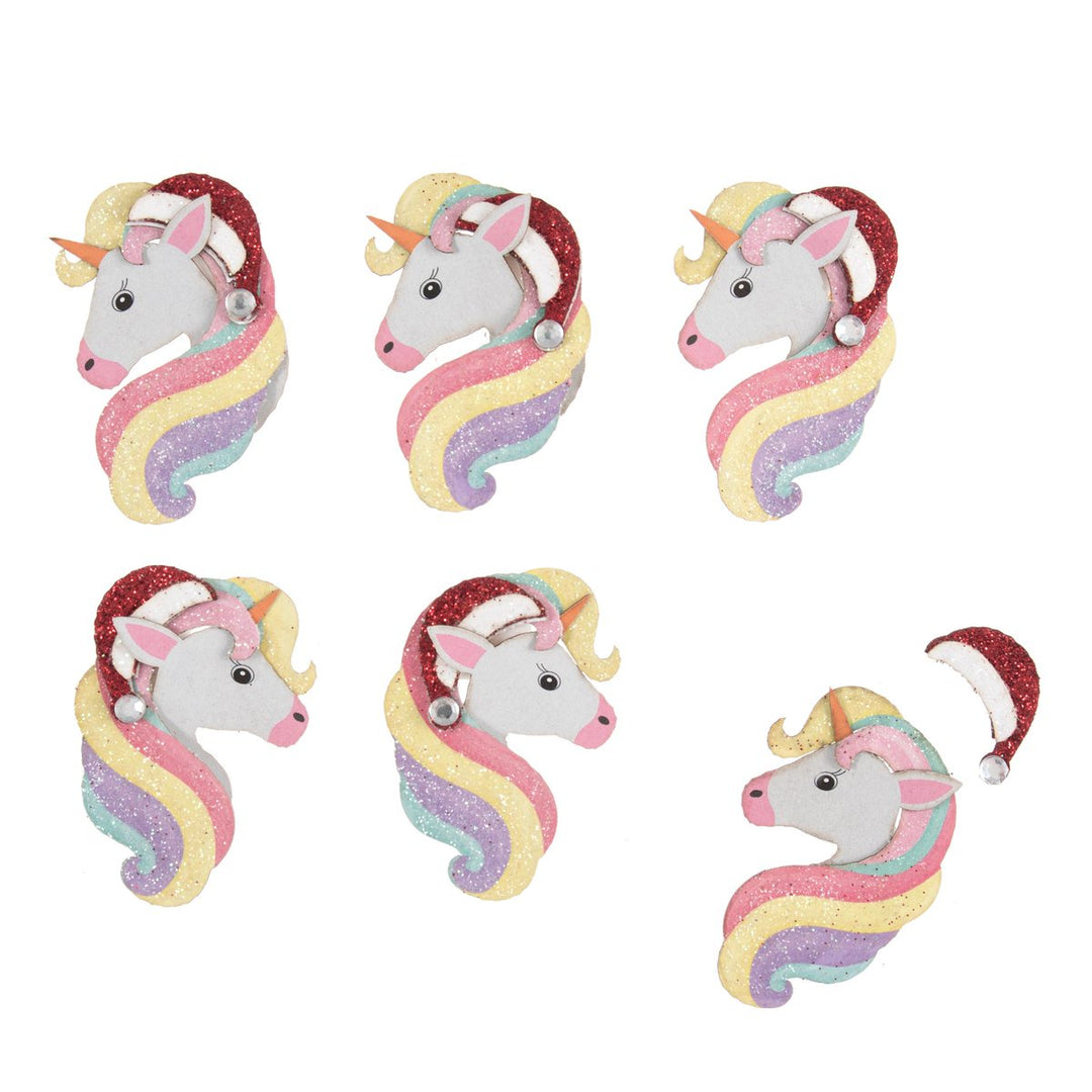 Craft Embellishment: Festive Unicorns: 6 Pieces