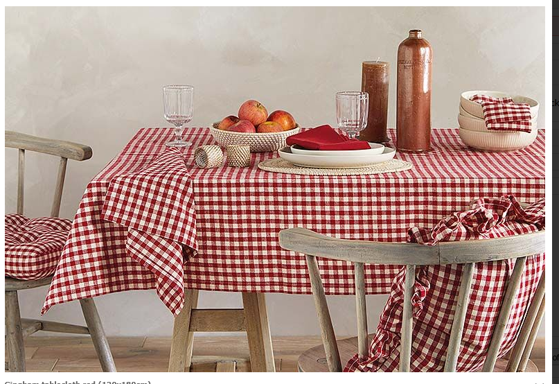 Red gingham cotton tablecloth