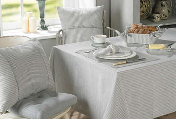 County grey ticking stripe cotton tablecloth