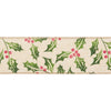 Premium Wire Edge Ribbon: Printed: 63MM : Holly Sold By The Metre