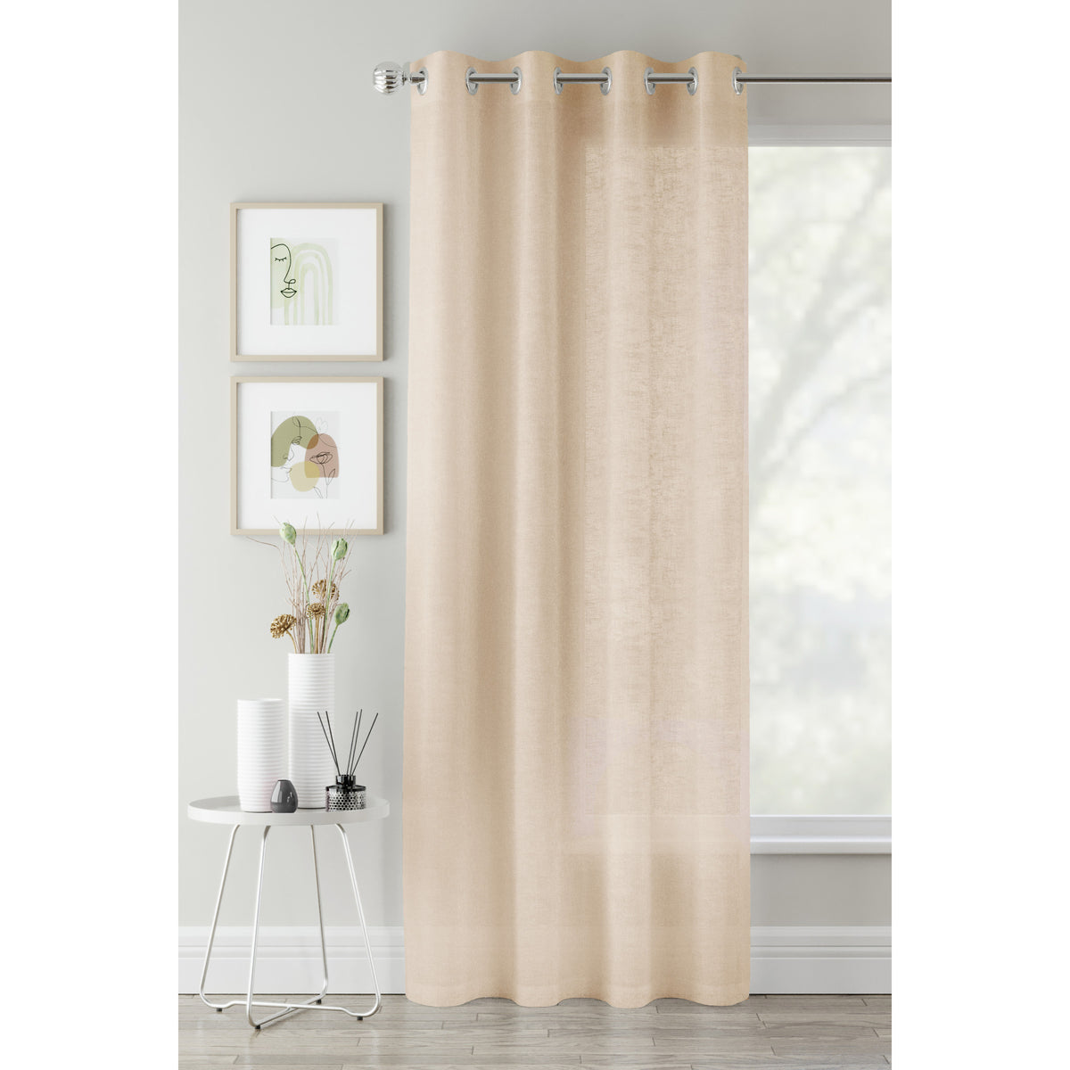 Crete natural linen look sheer voile eyelet panel