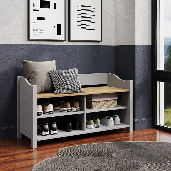 Corona Grey Large Shoe Storage Bench With Storeage Area, Grey Wax Antique Waxed Pine (DHD) Image 6
