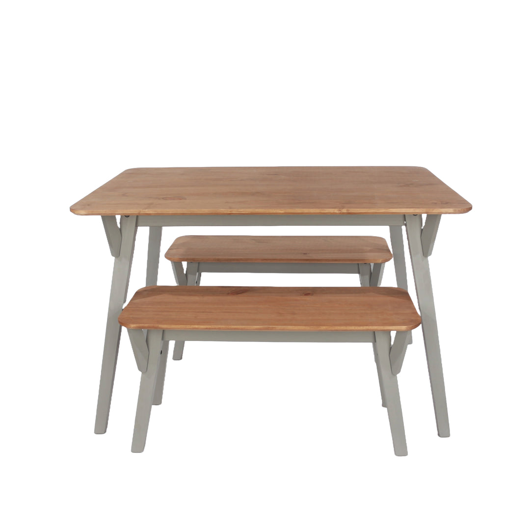 Corona Grey 120Cm Kitchen Table & 2 Bench Set Grey Wax Antique Waxed Pine (DHD) Image 1