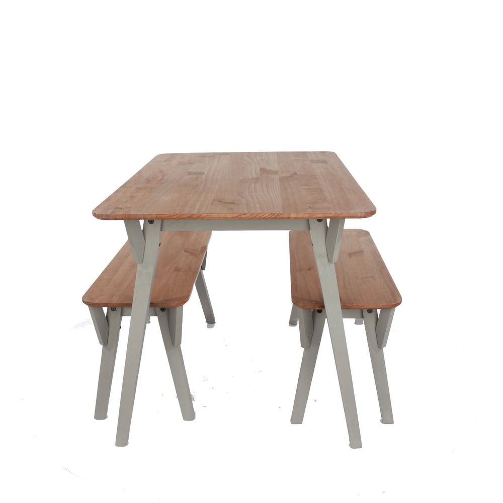 Corona Grey 120Cm Kitchen Table & 2 Bench Set Grey Wax Antique Waxed Pine (DHD) Image 2