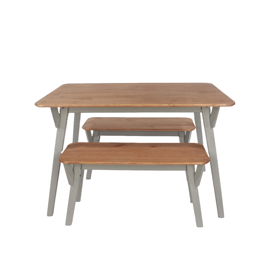 Corona Grey 140Cm Kitchen Table & 2 Bench Set Grey Wax Antique Waxed Pine (DHD) Image 1