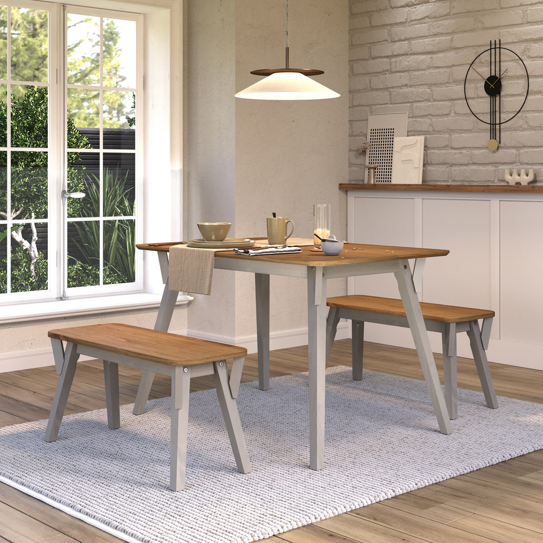 Corona Grey 140Cm Kitchen Table & 2 Bench Set Grey Wax Antique Waxed Pine (DHD) Image 5