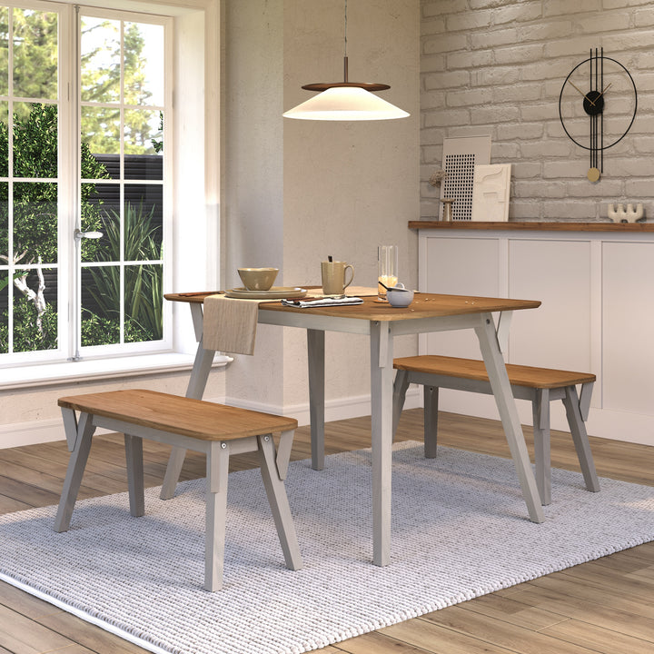 Corona Grey 140Cm Kitchen Table & 2 Bench Set Grey Wax Antique Waxed Pine (DHD) Image 5