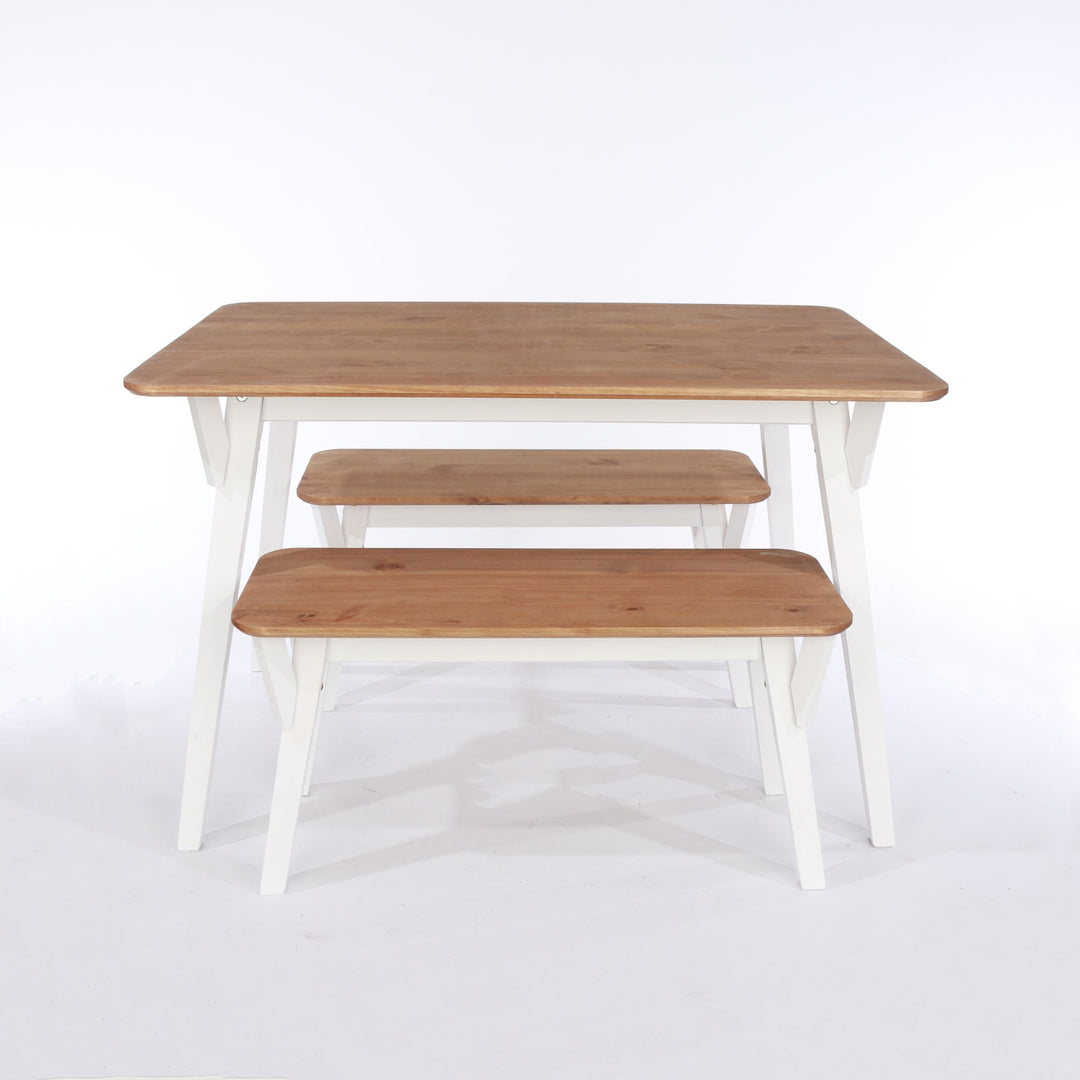 Corona Grey 140Cm Kitchen Table & 2 Bench Set White Wax Antique Waxed Pine (DHD) Image 1