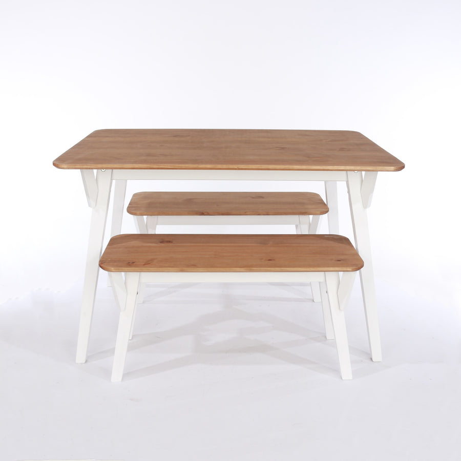 Corona Grey 140Cm Kitchen Table & 2 Bench Set White Wax Antique Waxed Pine (DHD) Image 1