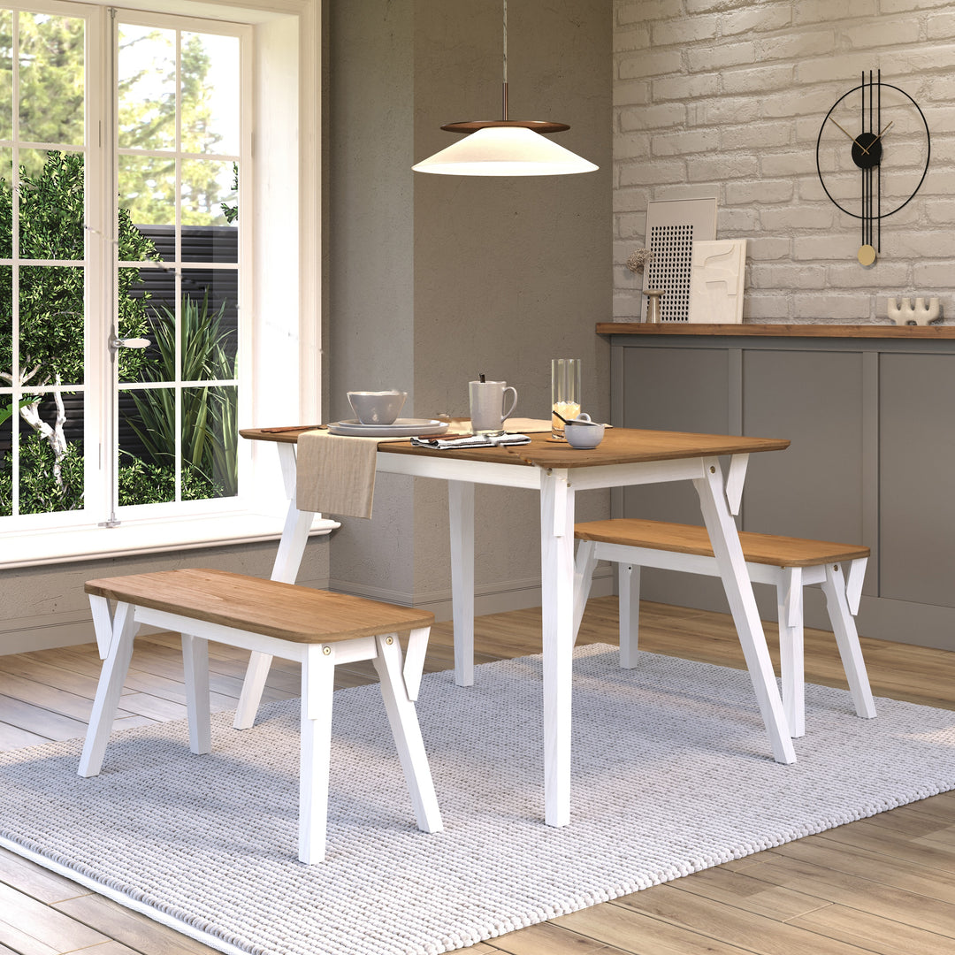 Corona Grey 140Cm Kitchen Table & 2 Bench Set White Wax Antique Waxed Pine (DHD) Image 5