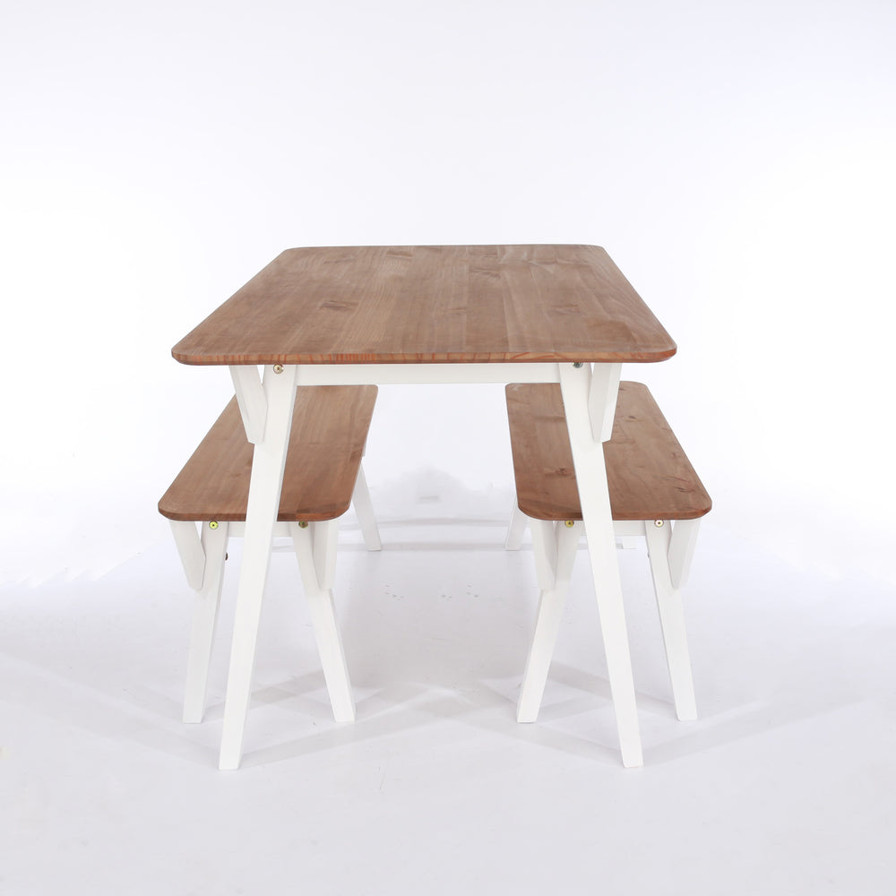 Corona Grey 140Cm Kitchen Table & 2 Bench Set White Wax Antique Waxed Pine (DHD) Image 2