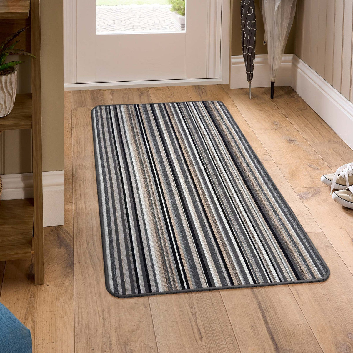 My Stain Resistant Candy Multi Mono Stripe runner in a hallway