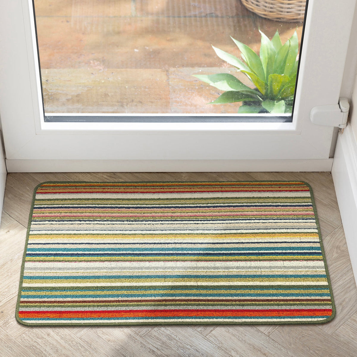 My Stain Resistant Candy Multi Green Stripe 50x75 in a hallway