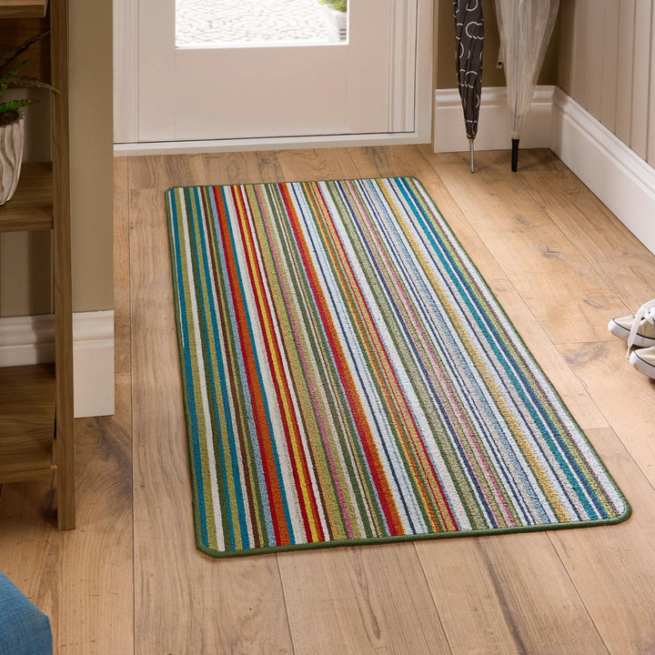 My Stain Resistant Candy Multi Green Stripe runner in a hallway