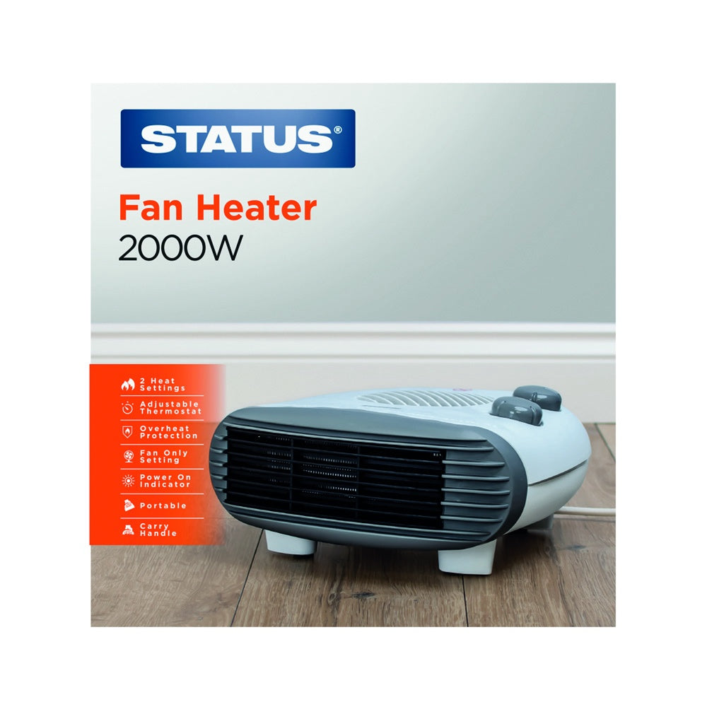 Status Flat Fan Heater - 2000w - White - 2 Heat Settings