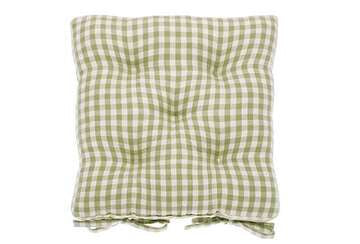 Gingham Seat Pad With Ties Olive 38cm
