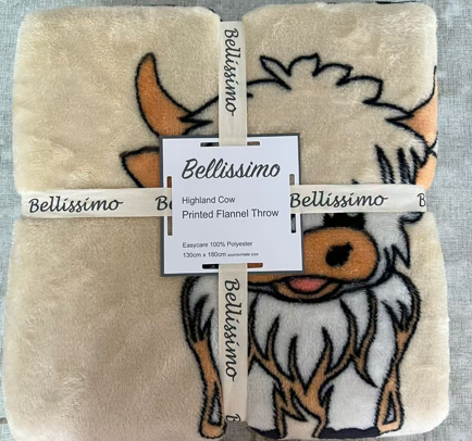 Highland Cow Fleece Throw 130 x 180cm