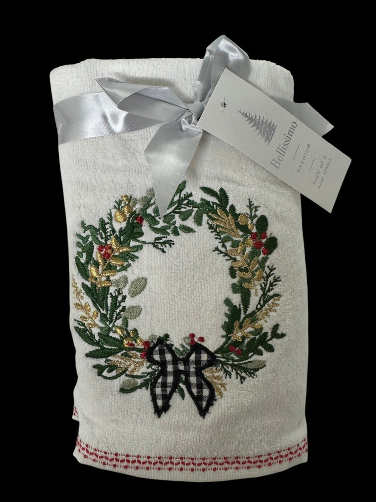 Xmas 2 Pack Hand Towels Wreath