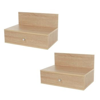 Kelly - Pair Of Kelly Oak Effect Wall Hanging One Drawer Bedside Cabinets (Self Assembly) (DHD)