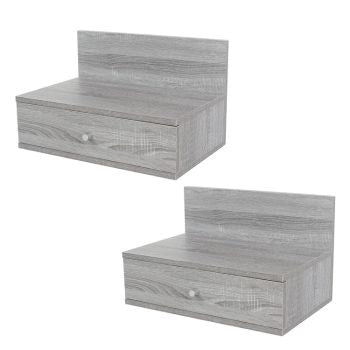 Kelly - Pair Of Kelly Grey Oak Effect Wall Hanging One Drawer Bedside Cabinets (Self Assembly) (DHD)