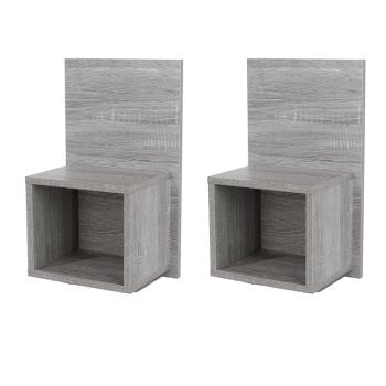 Kelly - Pair Of Kelly Grey Oak Effect Wall Hanging Open Compact Bedside Tables (Self Assembly) (DHD)