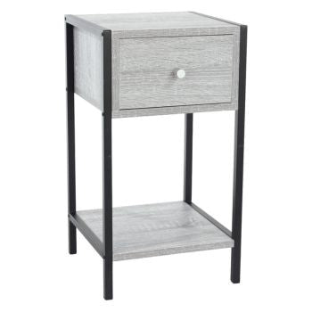 Kelly - One Drawer Compact Bedside Cabinet In Grey Oak Effect With Metal Side Frame (Self Assembly) (DHD)