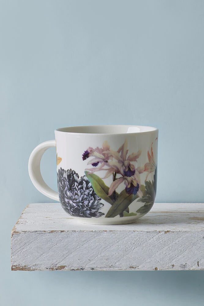 Kew Gardens bee floral white fine china mug