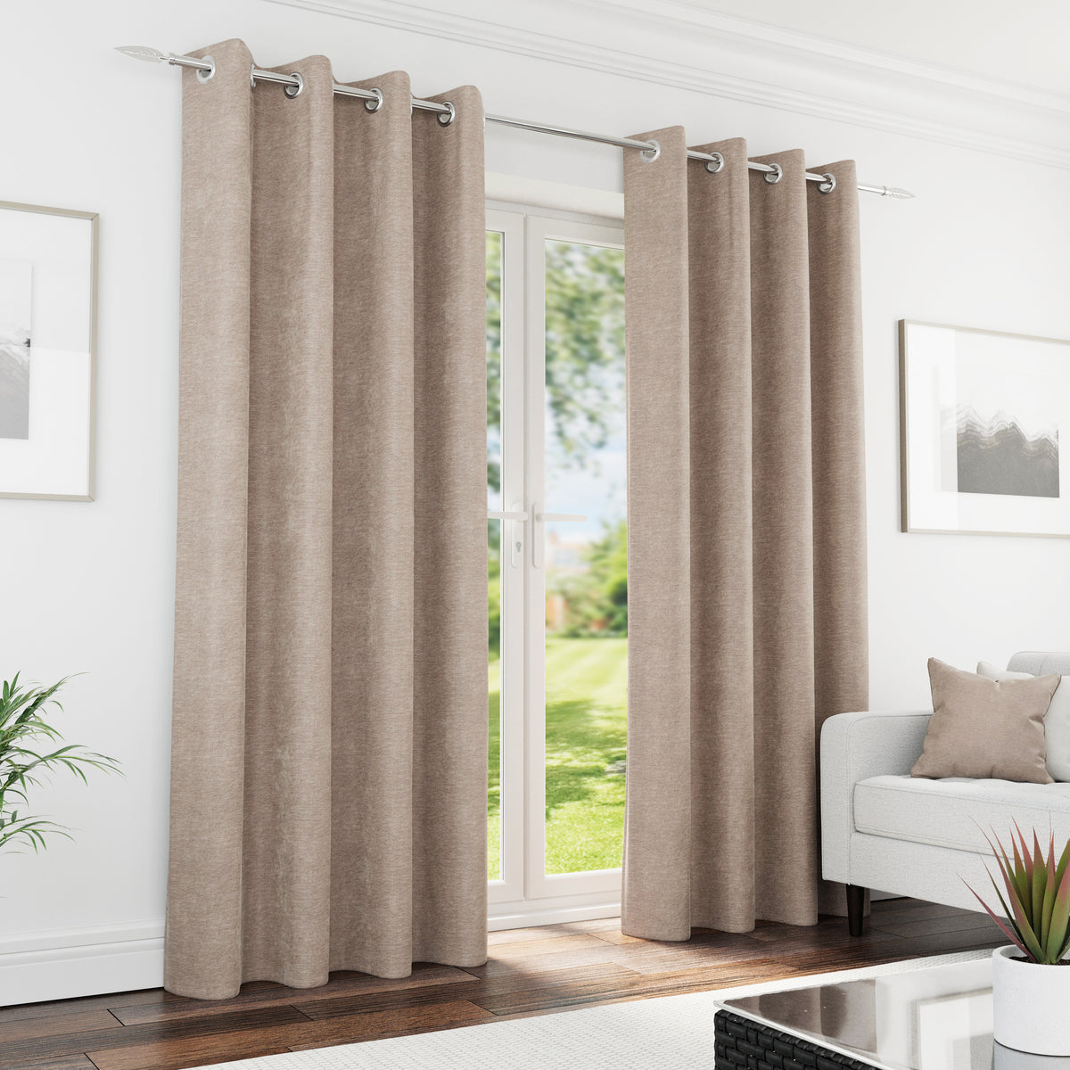 Knightsbridge chenille blackout eyelet curtains in sand