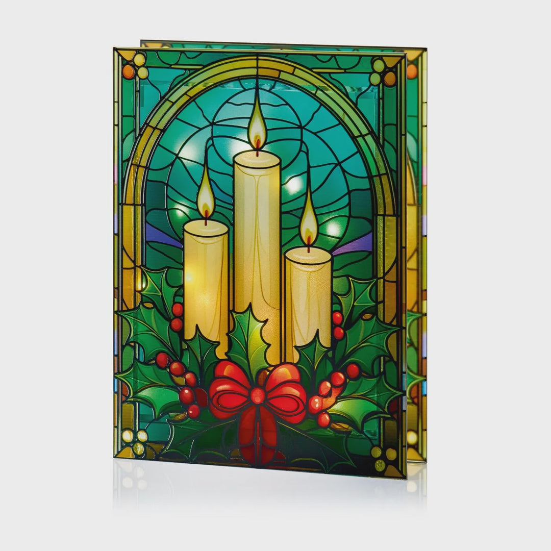 Premier 21 x 28cm Battery Operated Lit Stained Glass Candles for Table Top with 50 Warm White LEDs – Double Sided