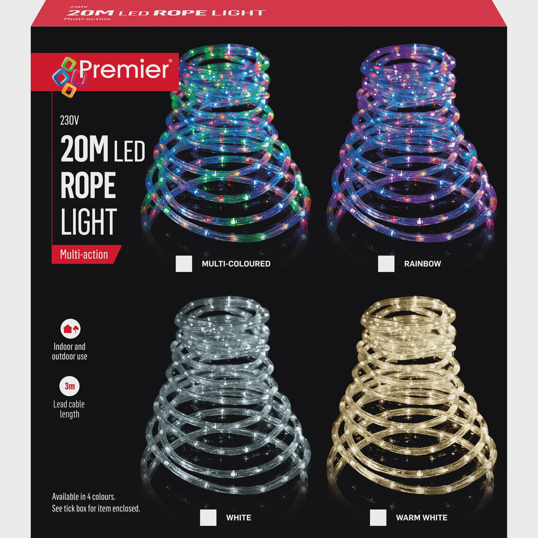 Premier 20m Multi Action Multi LEDs Rope Light Warm White
