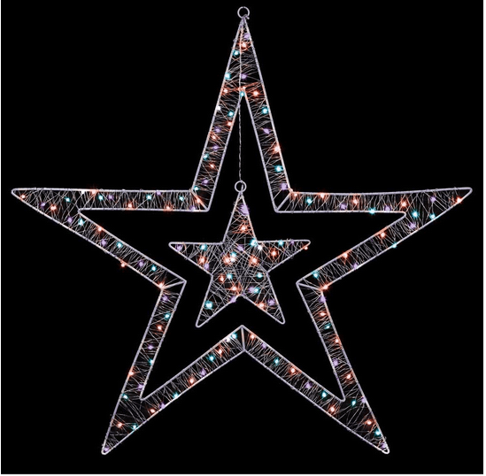 Premier White Double Star 80cm Christmas Light Decoration 140 Rainbow LEDs Xmas
