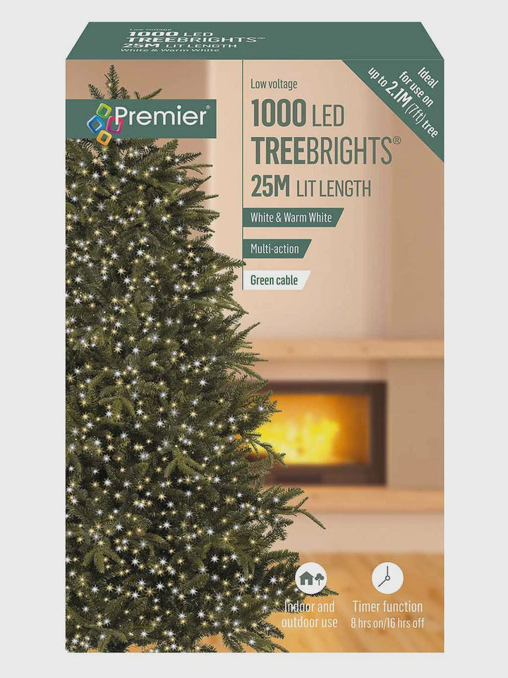 Premier Multi-Action Treebright LED Lights with Timer 1000s White/Warm White