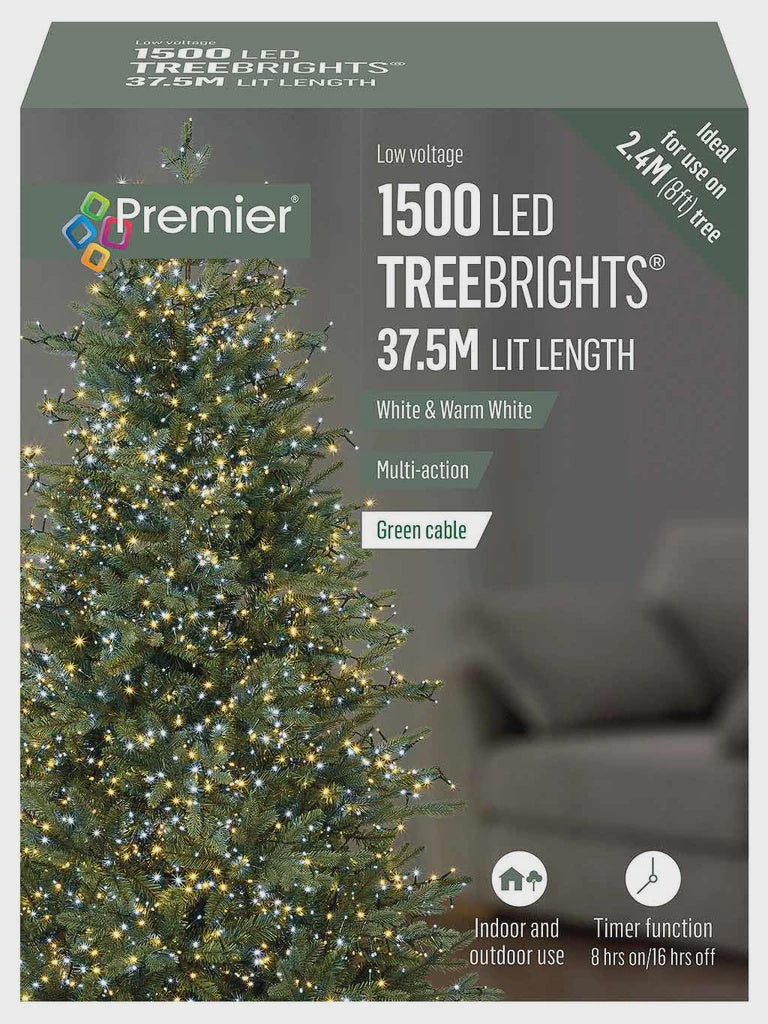 Premier Multi-Action Treebright LED Lights with Timer 1500s White/Warm White