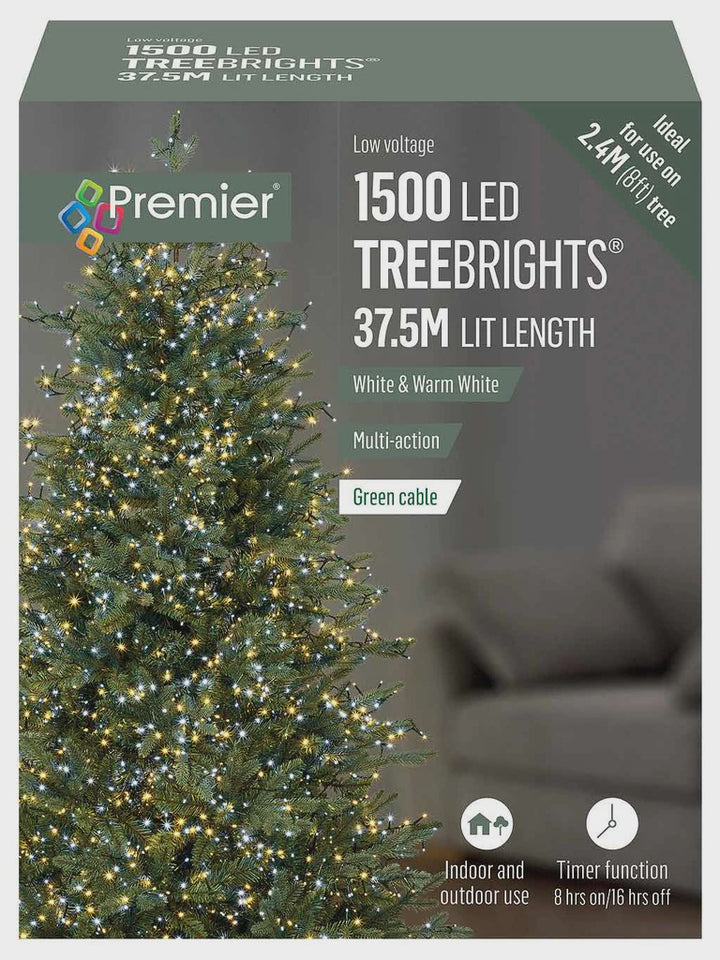 Premier Multi-Action Treebright LED Lights with Timer 1500s White/Warm White