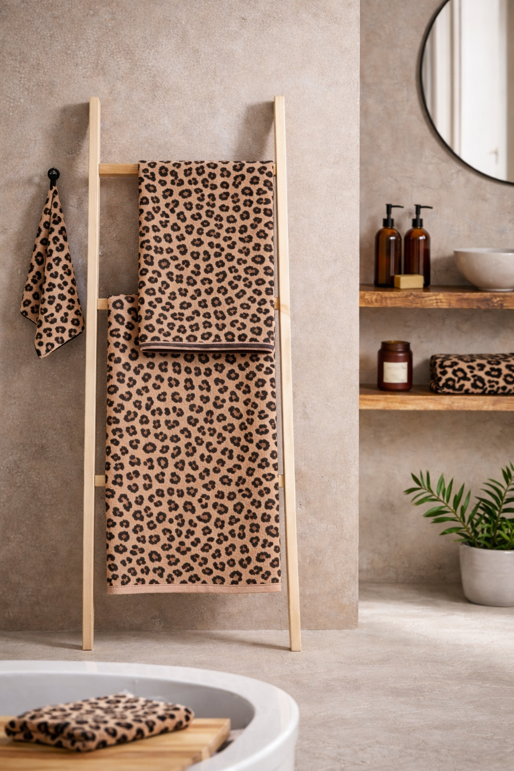 Leopard Jacquard Towel 500gsm Turkish Cotton Beige